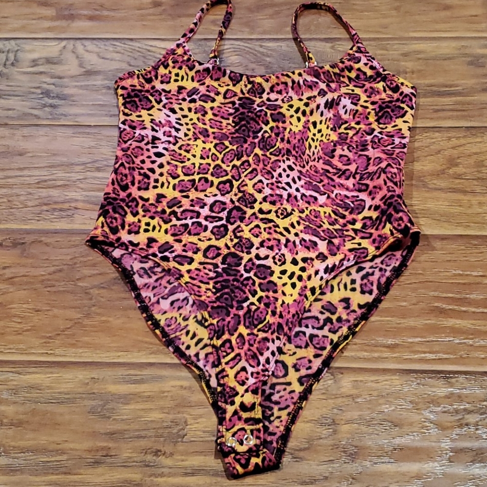 Forever 21 pink orange leopard body suit